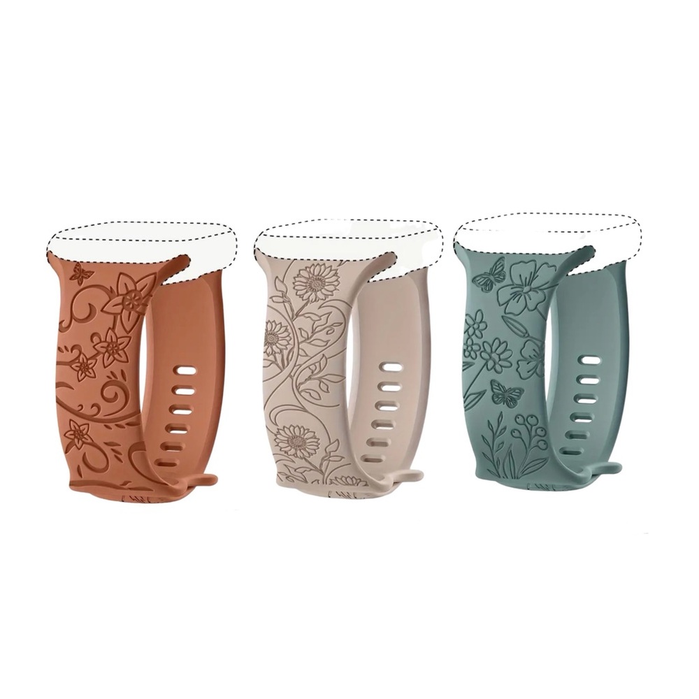 🆕 3 Pack Floral Engraved Bands Compatible with Apple Watch 45mm Bands for Women